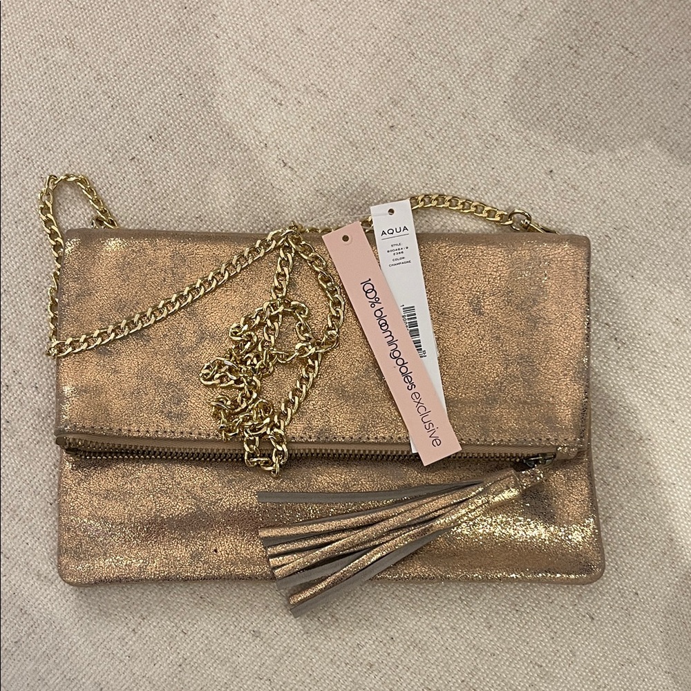 AQUA Rose Gold Foldover Leather Crossbody - 100% Exclusive - NWT